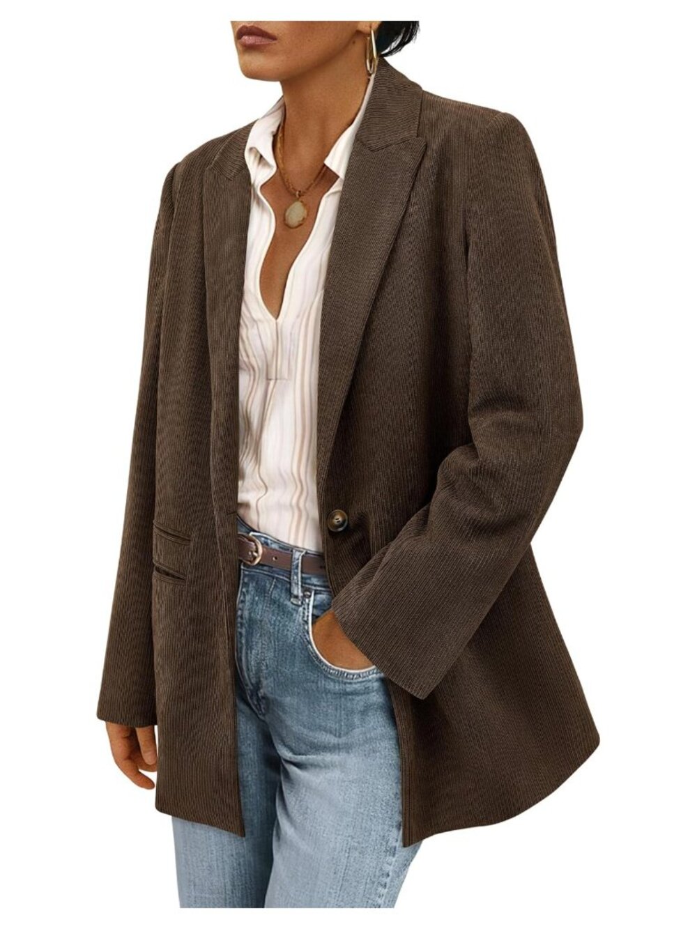 Corduroy Blazer Women's Button Front Business Casual Jacket